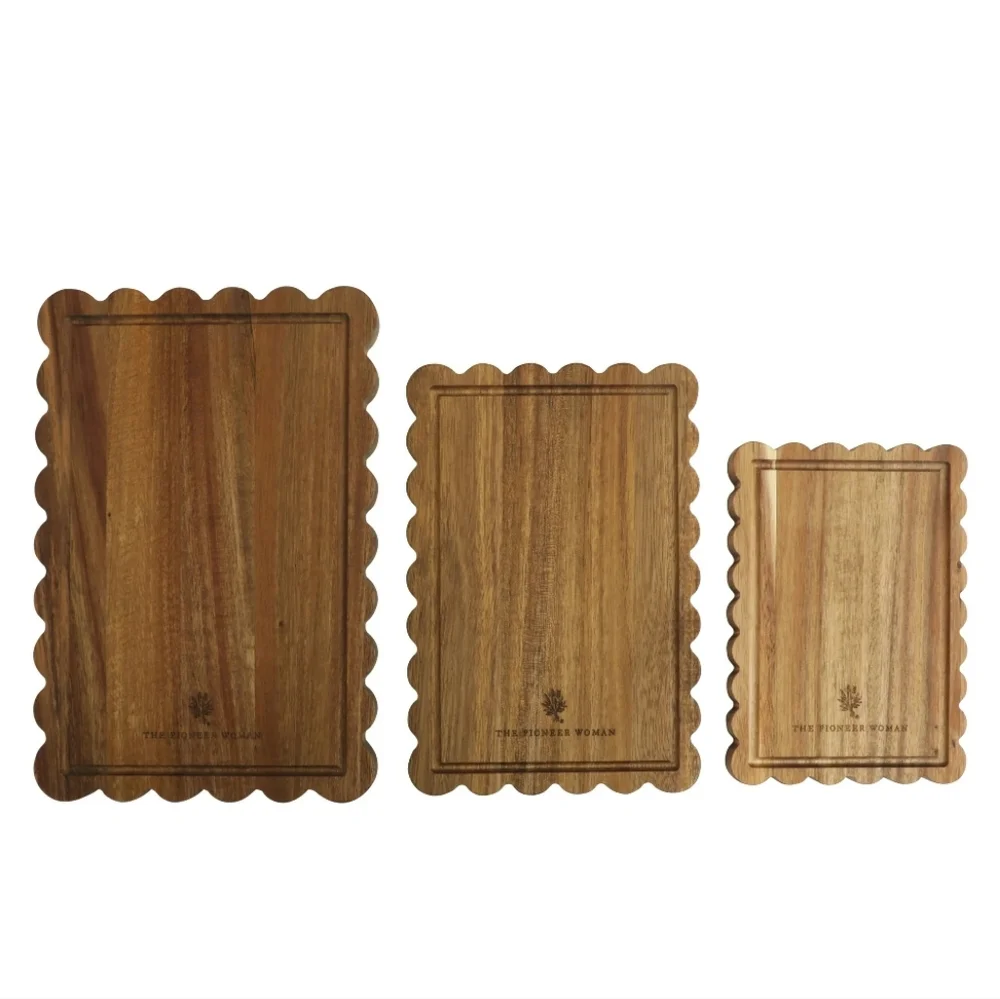 💜 2025 The Pioneer Woman Scalloped Acacia Wood Cutting Board Set Of 3